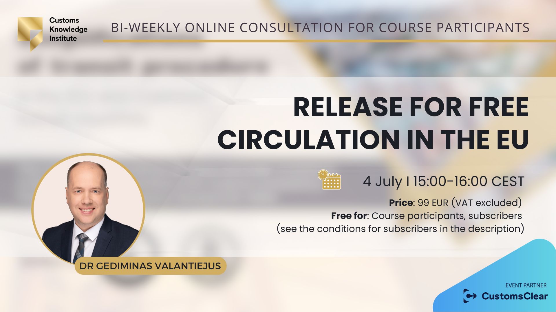 Release for free circulation in the EU